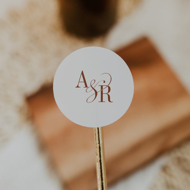 ANDREA Boho Cream Modern Simple Wedding Monogram Runder Aufkleber (ANDREA Boho Cream Modern Simple Wedding Monogram Classic Round Sticker)