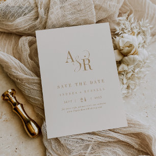 ANDREA Boho Gold Creme Minimalistisch Vintage Wedd Save The Date
