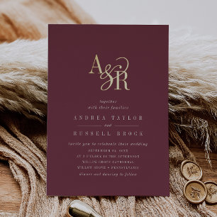ANDREA Burgund Goldfolie Formell Elegante Hochzeit Folieneinladung