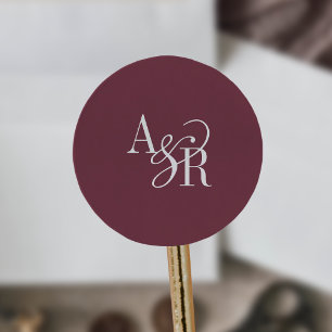 ANDREA Burgund Rot Moderne Einfache Hochzeitsmonog Runder Aufkleber