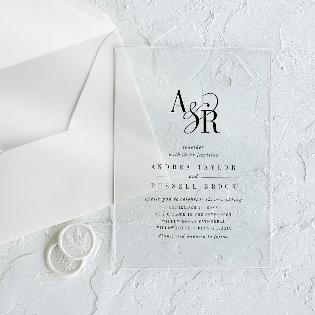 ANDREA Einfache moderne Minimalistische klassische Acryleinladungen (ANDREA Simple Modern Minimalist Classic Wedding Acrylic Invitations)