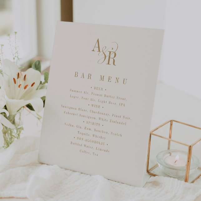 ANDREA Elegantes Gold Cream Wedding Bar Menu Unter Sockelschild (ANDREA Elegant Gold Cream Wedding Bar Menu Sign)