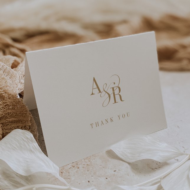 ANDREA Falted Boho Gold Initials Monogram Wedding Dankeskarte (ANDREA Folded Boho Gold Initials Monogram Wedding Thank You Card)