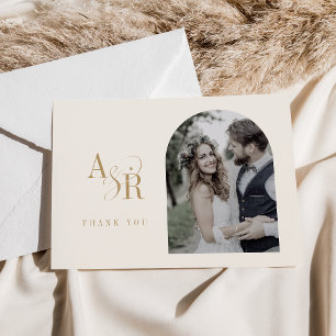 ANDREA Flat Minimal Gold Cream Boho Foto Hochzeit Dankeskarte