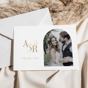 ANDREA Flat Simple Gold Boho Minimal Foto Hochzeit Dankeskarte