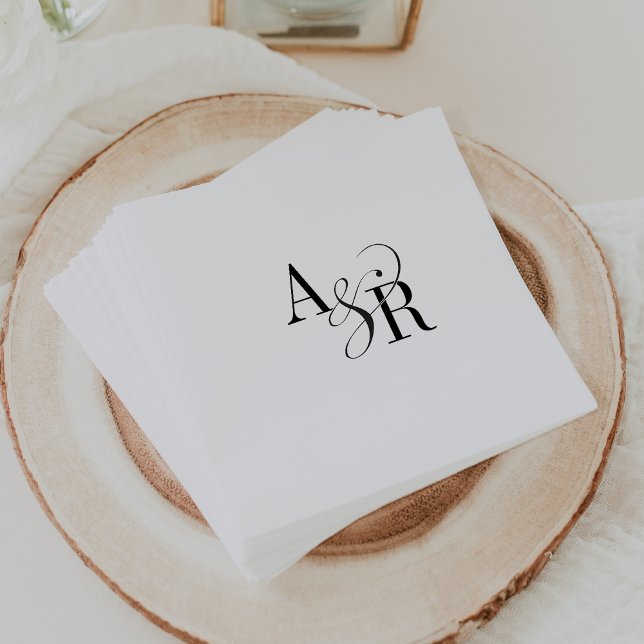 ANDREA Formal Minimal Schwarz Elegante Hochzeit Serviette (ANDREA Formal Minimal White Black Elegant Wedding Napkins)