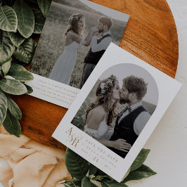 ANDREA Gold White Minimalistisch Boho Initials Wed Save The Date