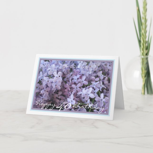 Andrea Lila Lilac Elegant Gold Frame 40. Geburtsta Karte (Vorderseite)