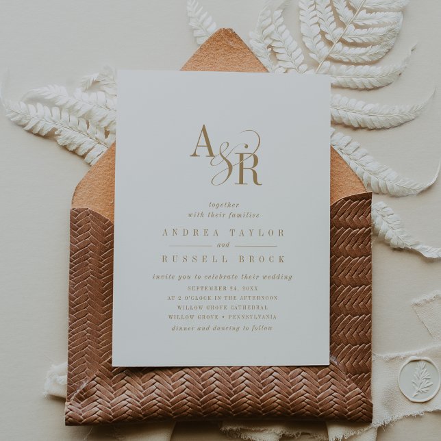 ANDREA Minimal Gold Parco Tassino Einladung (ANDREA Minimal Gold Elegant Formal Classic Wedding Invitation)