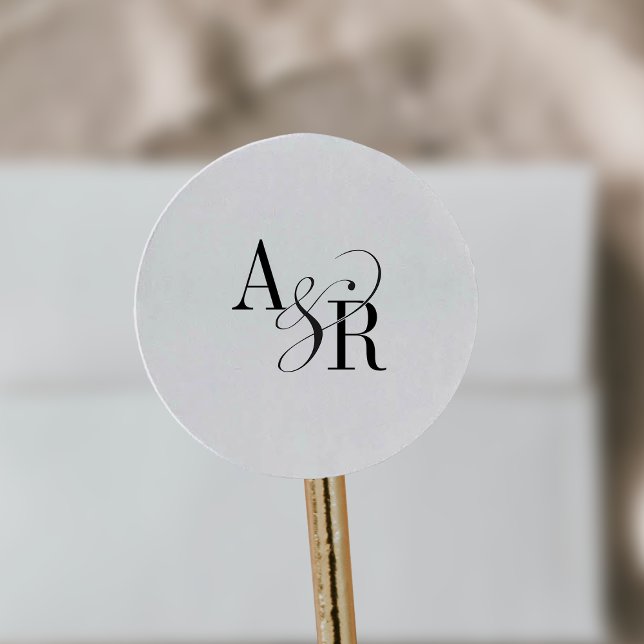 ANDREA Modernes Minimalistisches Einfache Hochzeit Runder Aufkleber (ANDREA Modern Minimalist Simple Wedding Monogram Classic Round Sticker)