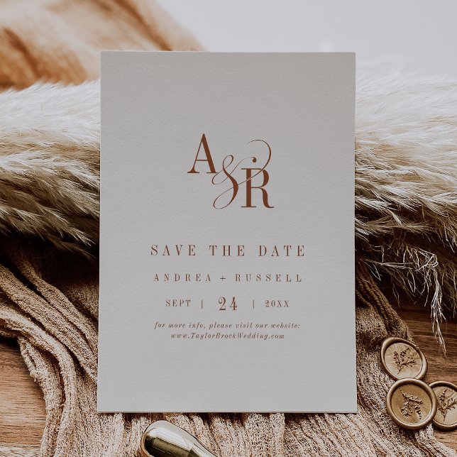 ANDREA Monogram Simple Boho Cream Minimal Wedding Save The Date (ANDREA Monogram Simple Boho Cream Minimal Wedding Save The Date)