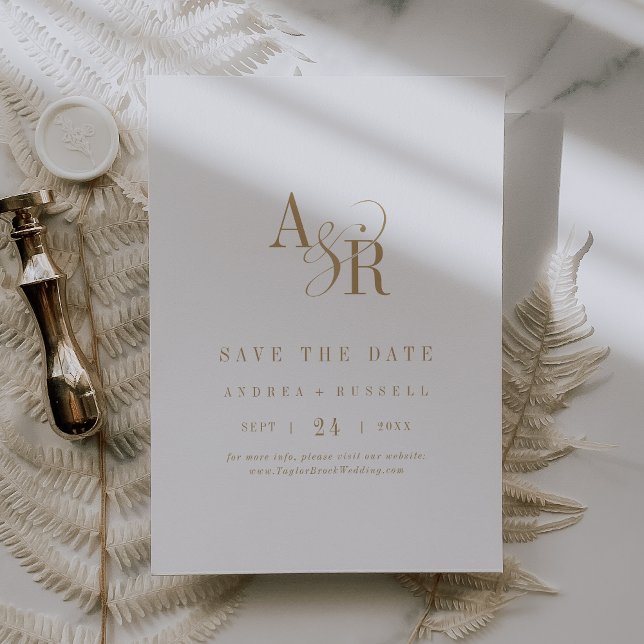ANDREA Monogram Simple Gold Minimal formale Hochze Save The Date (ANDREA Monogram Simple Gold Minimal Formal Wedding Save The Date)