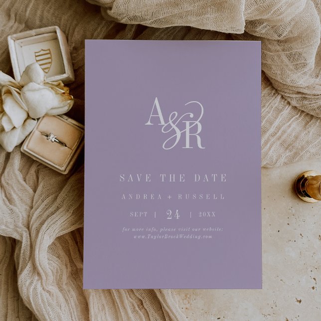 ANDREA Monogram Simple Lavender Minimal Wedding Save The Date (ANDREA Monogram Simple Lavender Minimal Wedding Save The Date)
