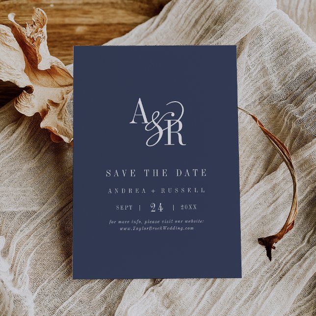 ANDREA Monogram Simple Navy Blue Minimal Wedding Save The Date (ANDREA Monogram Simple Navy Blue Minimal Wedding Save The Date)