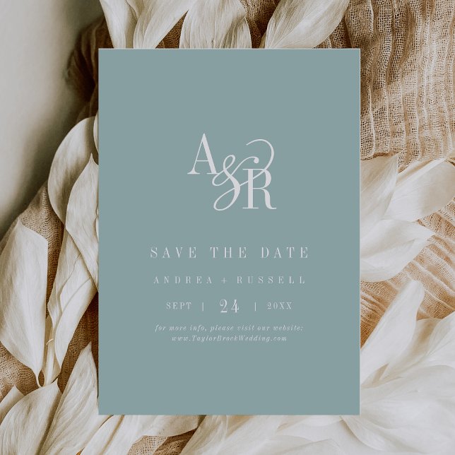 ANDREA Monogram Simple Teal Blue Minimal Wedding Save The Date (ANDREA Monogram Simple Teal Blue Minimal Wedding Save The Date)