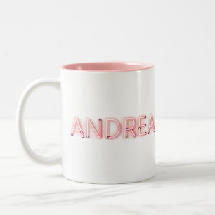 Andrea Name in Glows Neon Lights Zweifarbige Tasse