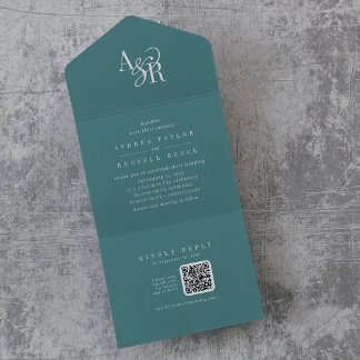 ANDREA QR-Code Dunkles Teal Einfache Minimale Hoch All In One Einladung