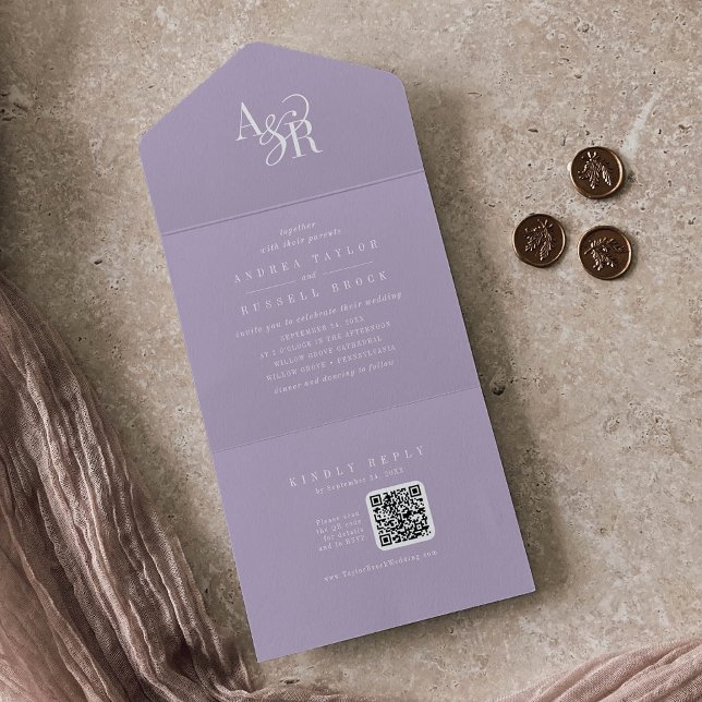 ANDREA QR Code Lavender Simple Minimal Wedding All In One Einladung (ANDREA QR Code Lavender Simple Minimal Wedding All In One Invitation)