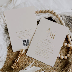 ANDREA QR Code Vintages Goldcreme Moderne Hochzeit Einladung