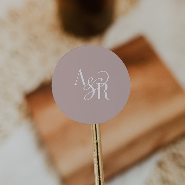 ANDREA Rosé Modernes Einfaches Hochzeitsmonogramm Runder Aufkleber (ANDREA Blush Pink Modern Simple Wedding Monogram Classic Round Sticker)