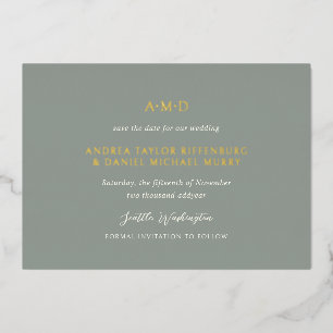 Andrea Sage Green Elegante Hochzeit Save The Date Folieneinladung
