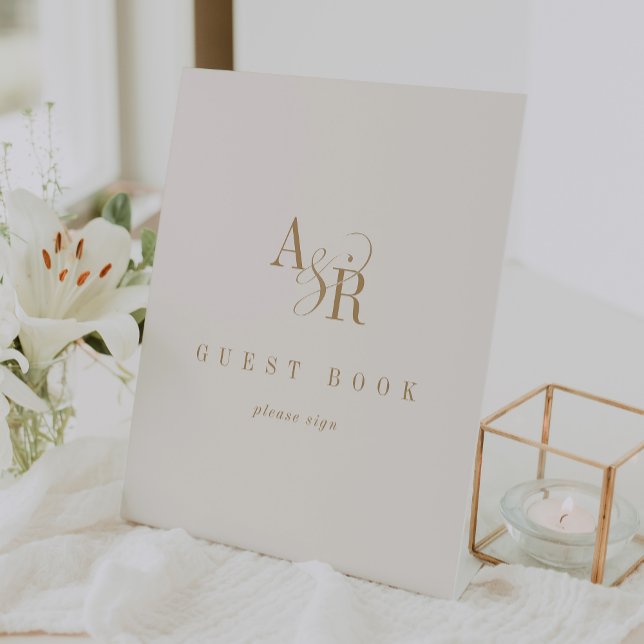ANDREA Simple Gold Cream Wedding Guest Book Sign Sockelschild (ANDREA Simple Gold Cream Wedding Guest Book Sign)