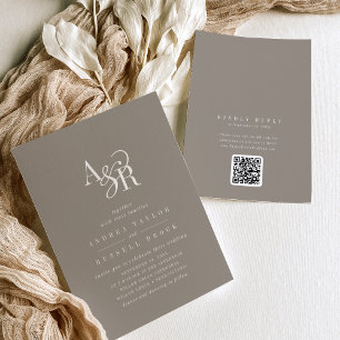 ANDREA Taupe QR Code Klassische elegante Hochzeit Einladung