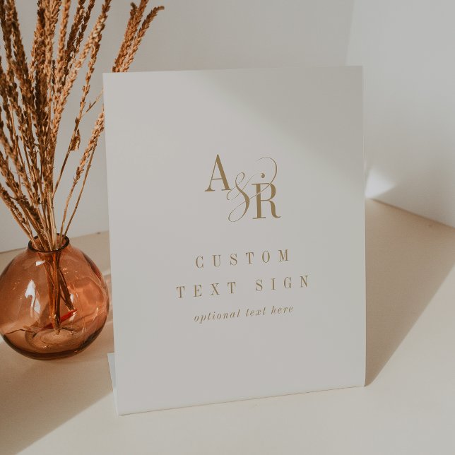 ANDREA Vintages goldenes Cream-neutrales, individu Sockelschild (ANDREA Vintage Gold Cream Neutral Custom Wedding Pedestal Sign)