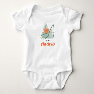 Andres Name Reveal Letter A Woodland Boy Eichhörnc Baby Strampler