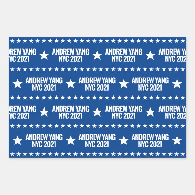 Andrew Yang NYC 2021 White Stars Pattern Blue Geschenkpapier Set (Vorderseite)