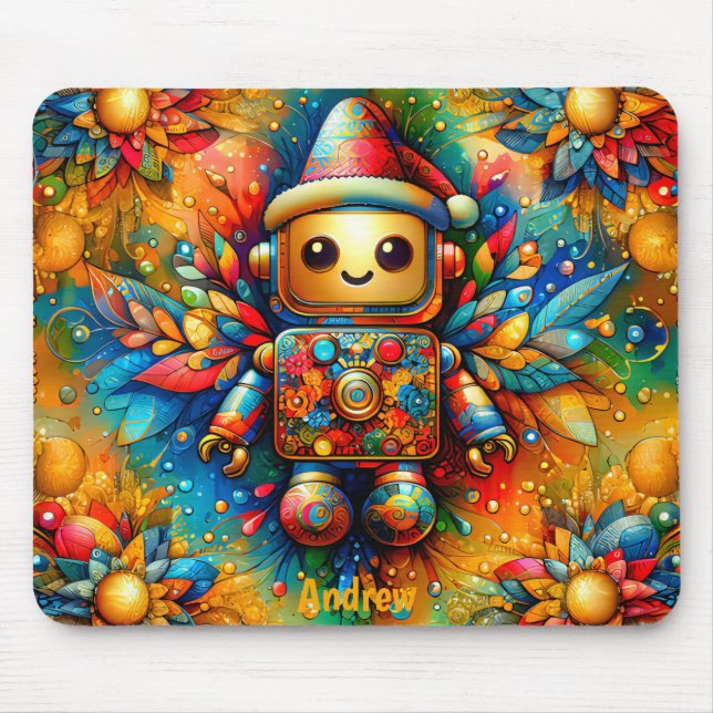 ANDREW ~ Zany ROBOT Weihnachten Mousepad (Vorne)