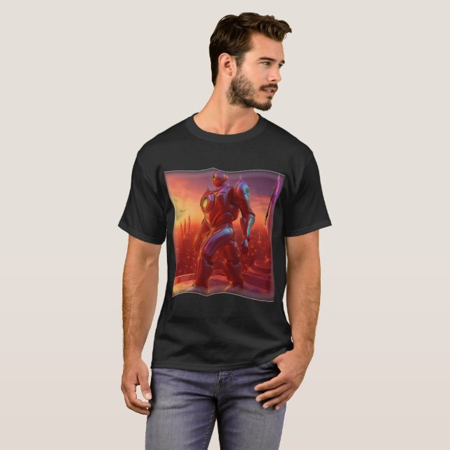 Android Marches Across Rooftop As He Watches City T-Shirt (Vorne ganz)
