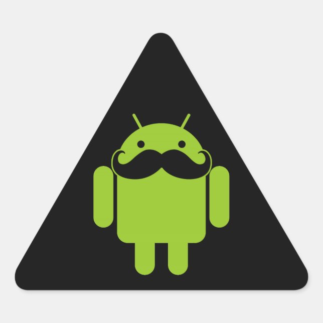 Android Robot Icon Mustache auf schwarz Dreieckiger Aufkleber (Vorderseite)