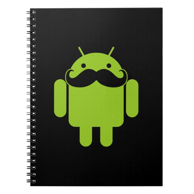 Android Robot Icon Mustache auf schwarz Notizblock (Vorderseite)