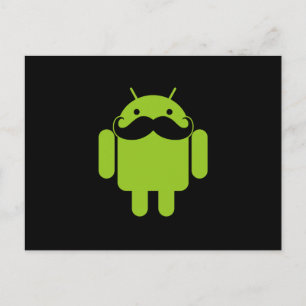Android Robot Mustache Style auf schwarz Postkarte