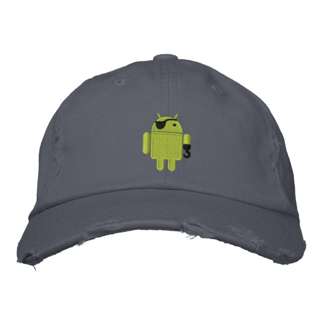 Android Robot Pirate Embroidery Bestickte Kappe (Vorderseite)