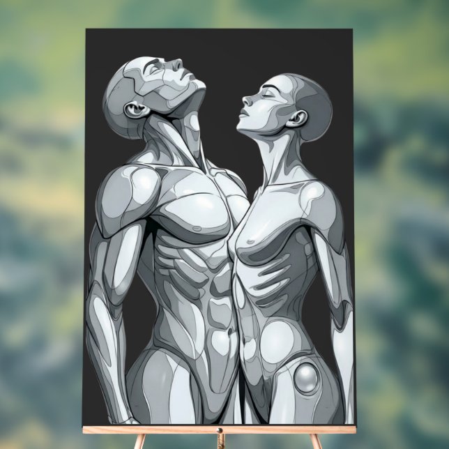 Android Union:Cyborg Couple Large Acrylic Wall Art (Neutre)