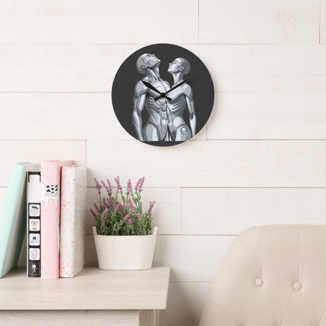 Android Union: Cyborg Couple Round Wall Clock Große Wanduhr (Lesesaal)