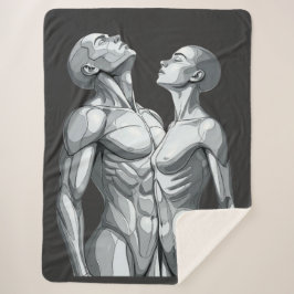 Android Union: Cyborg Couple Sherpa Blanket Sherpadecke