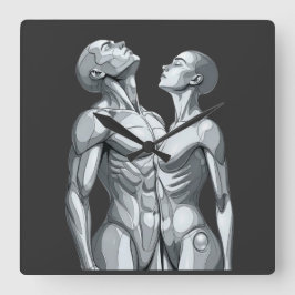 Android Union: Cyborg Couple Square Wall Clock Quadratische Wanduhr