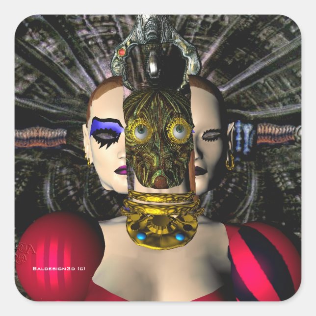 ANDROID XENIA SPACESHIP PILOT, Science Fiction Quadratischer Aufkleber (Vorderseite)