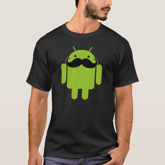 Androider Roboter-Ikonen-Schnurrbart auf Schwarzem T-Shirt (Vorderseite)