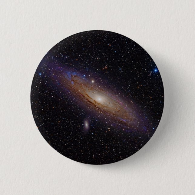Andromeda-Galaxie genommen mit Button (Vorderseite)