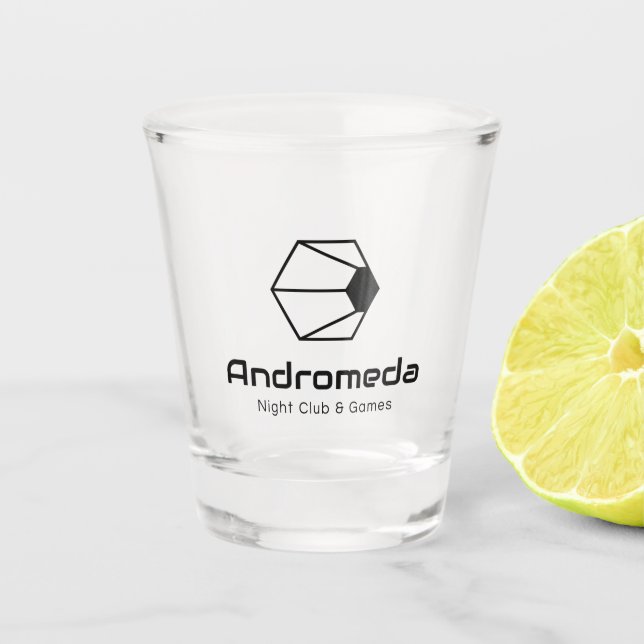Andromeda Shot Glass (schwarz auf transparent) Schnapsglas (Vorderseite)