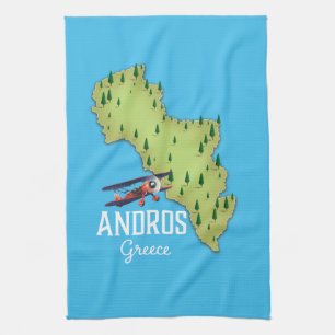 Andros Griechisch Map Illustriertes Reiseplakat Geschirrtuch