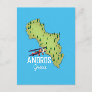 Andros Griechisch Map Illustriertes Reiseplakat Postkarte