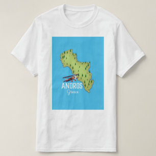 Andros Griechisch Map Illustriertes Reiseplakat T-Shirt