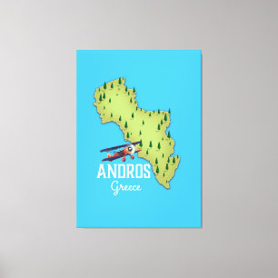 Andros Griechische Karte Illustriertes Reiseplakat Leinwanddruck