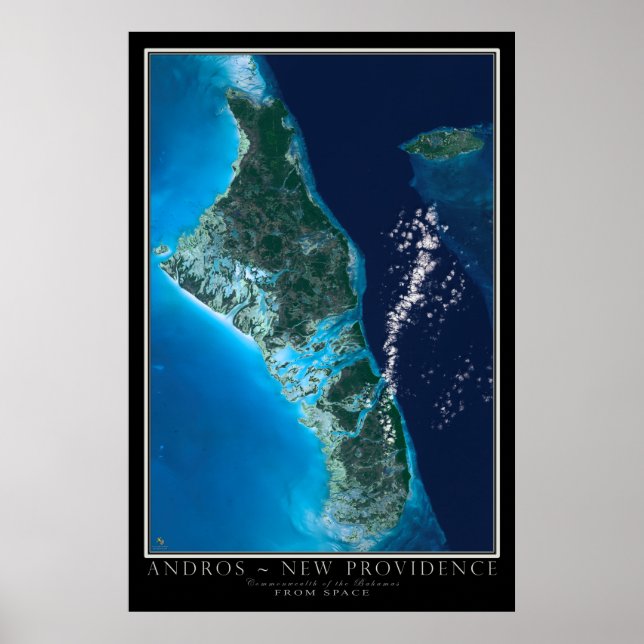 Andros Island Bahamas von Space Satellite Art Poster (Vorne)
