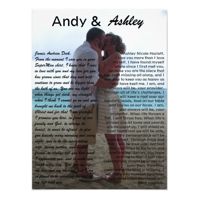Andy & Ashley, photo mariage avec voeux (Devant)
